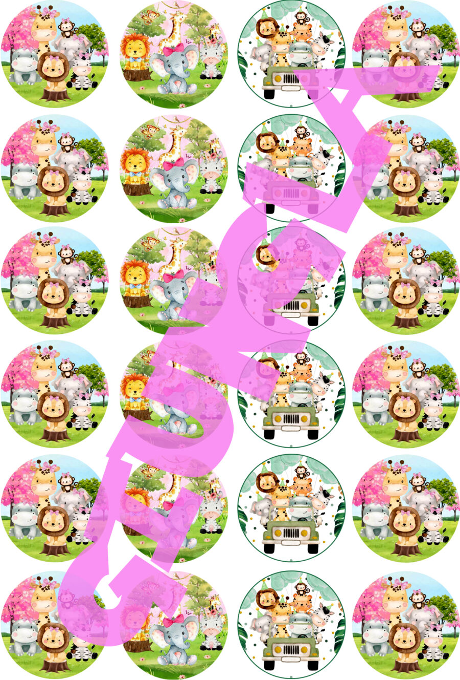 Mini cialde in ostia personalizzate per cupcakes ANIMALI GIUNGLA, dischetti, sagome per dolci, cup cake, biscotti, muffin, dolcetti , toppers