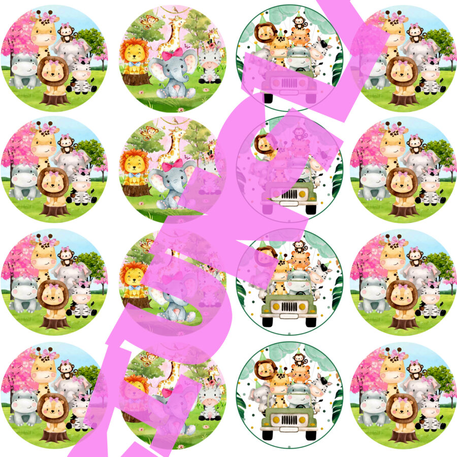Mini cialde in ostia personalizzate per cupcakes ANIMALI GIUNGLA, dischetti, sagome per dolci, cup cake, biscotti, muffin, dolcetti , toppers