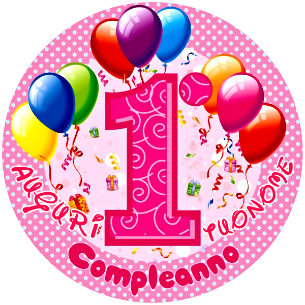 Cialda in ostia per torta PRIMO COMPLEANNO BIMBA, personalizzata con nome, disco, dolce, torte, cialde, ostie, cake topper
