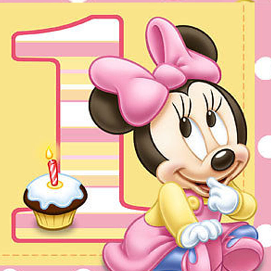 Cialda in ostia per torta PRIMO COMPLEANNO TOPOLINA BABY MINNIE, personalizzata con nome, disco, dolce, torte, cialde, ostie, cake topper