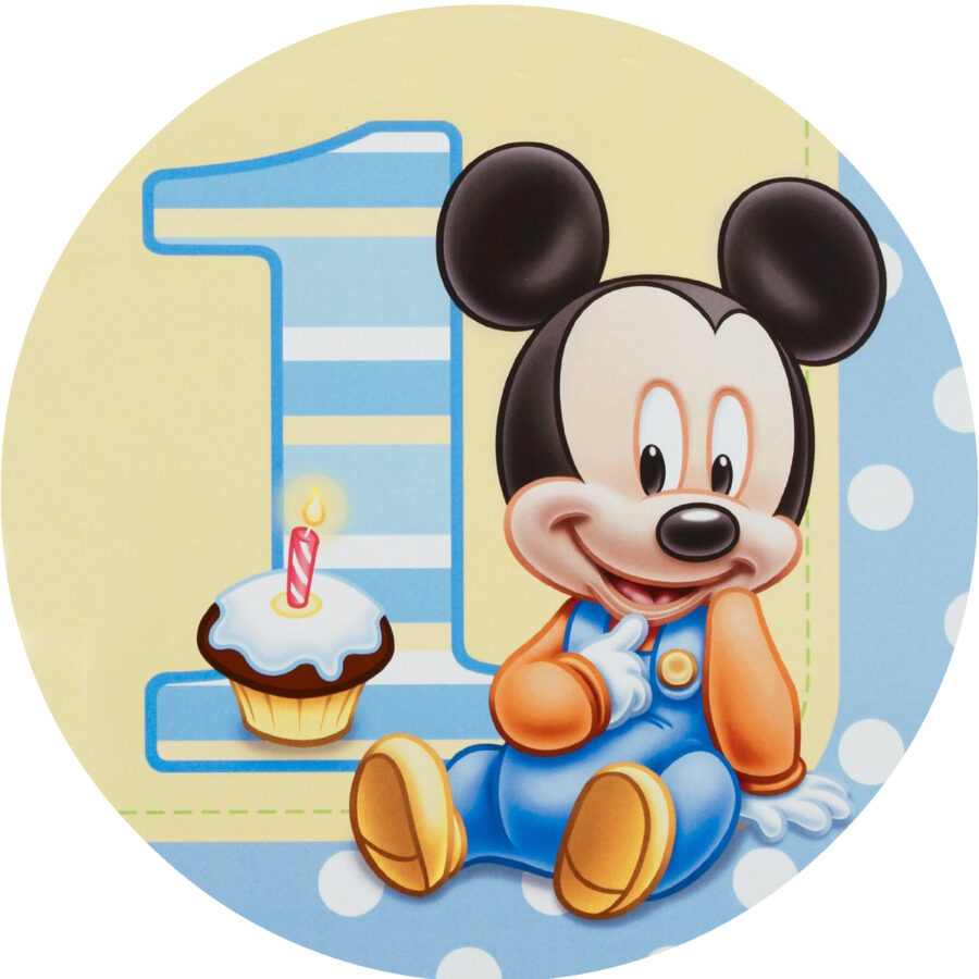 Cialda in ostia per torta PRIMO COMPLEANNO TOPOLINO BABY MICKEY MOUSE, personalizzata con nome, disco, dolce, torte, cialde, ostie, cake topper