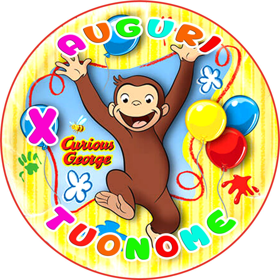 Cialda in ostia per torta CURIOSO COME GEORGE SCIMMIETTA, personalizzata nome, disco, dolce, torte, cialde, ostie