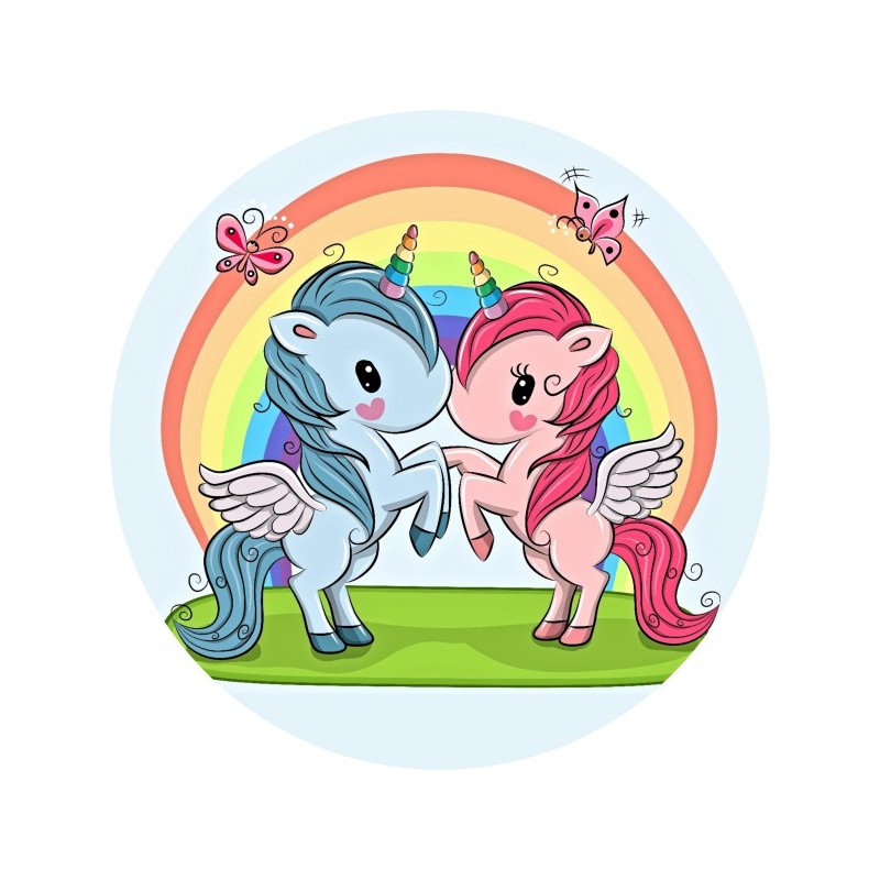Cialda in ostia per torta con 2 UNICORNI personalizzata