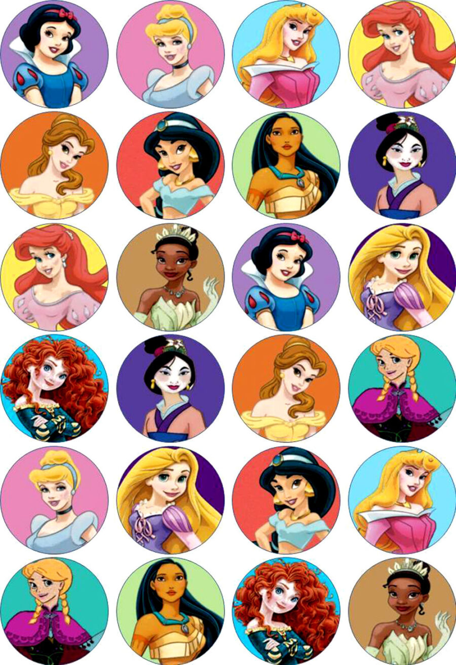 Mini cialde in ostia per cupcakes PRINCIPESSE DISNEY, dischetti, sagome per dolci, cup cake, biscotti