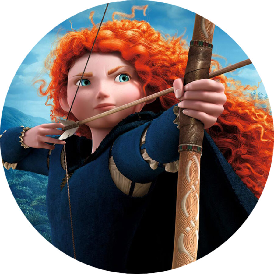 Cialda in ostia per torta PRINCIPESSE DISNEY PRINCESS MERIDA RIBELLE, personalizzata nome, disco, dolce, torte, cialde, ostie