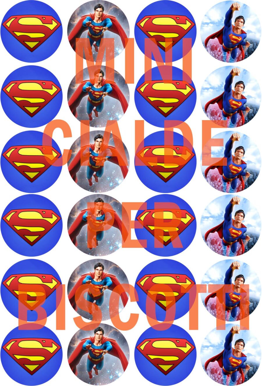 Mini cialde in ostia per personalizzare, biscotti, cupcakes, SUPERMAN, dischetti, sagome per dolci, cup cake, muffin, pancake