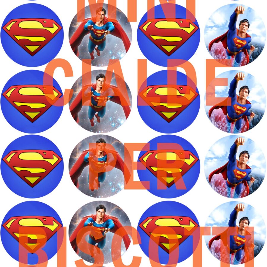 Mini cialde in ostia per personalizzare, biscotti, cupcakes, SUPERMAN, dischetti, sagome per dolci, cup cake, muffin, pancake
