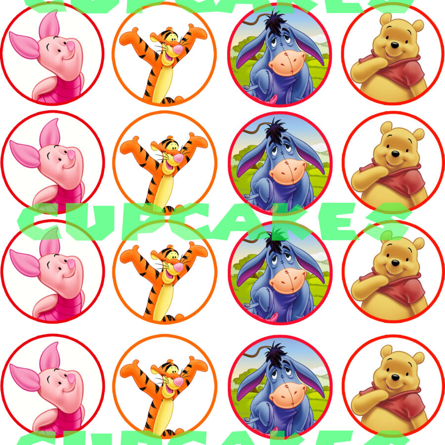 Mini cialde in ostia per cupcakes WINNIE THE POOH, dischetti, sagome per dolci, cup cake, biscotti