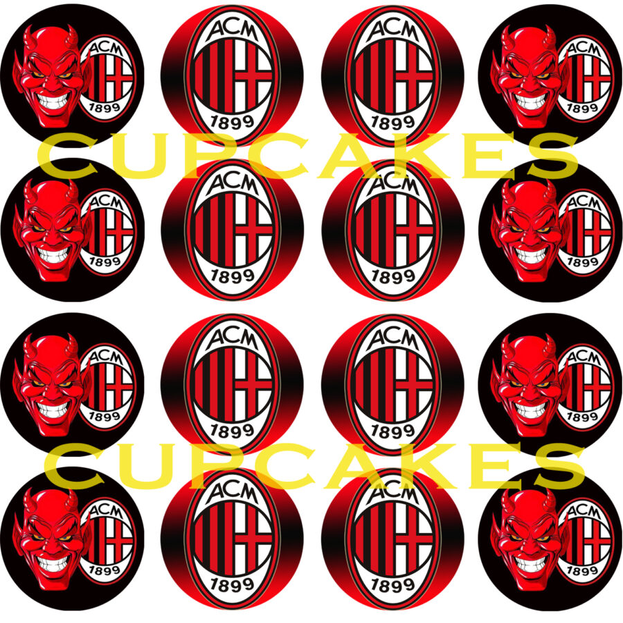 Mini cialde in ostia per cupcakes SQUADRA MILAN, dischetti, sagome per dolci, cup cake, biscotti
