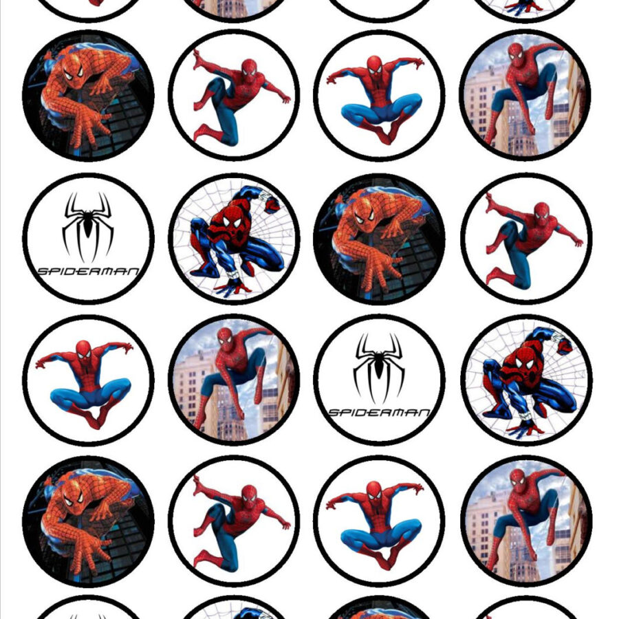 Mini cialde in ostia personalizzate per cupcakes SPIDER-MAN UOMO RAGNO, spiderman, dischetti, sagome per dolci, cup cake, biscotti, muffin, dolcetti , toppers