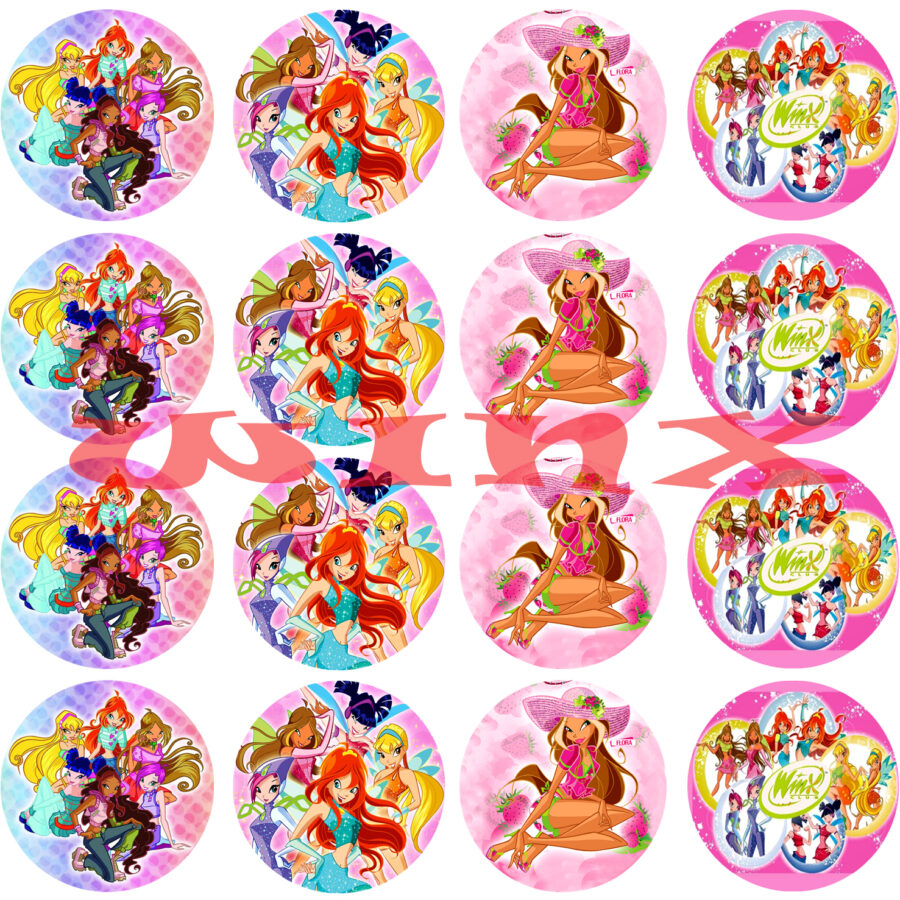 Mini cialde in ostia per cupcakes WINX CLUB, dischetti, sagome per dolci, cup cake, biscotti