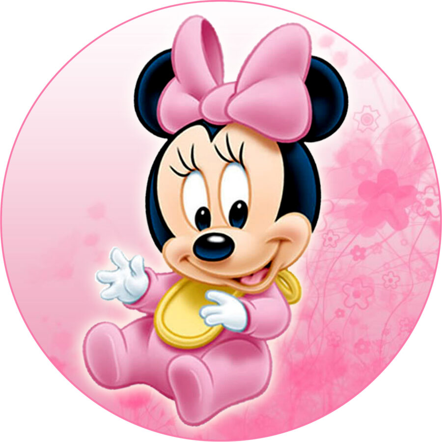 Cialda in ostia per torta PRIMO COMPLEANNO TOPOLINA BABY MINNIE, personalizzata con nome, disco, dolce, torte, cialde, ostie, cake topper