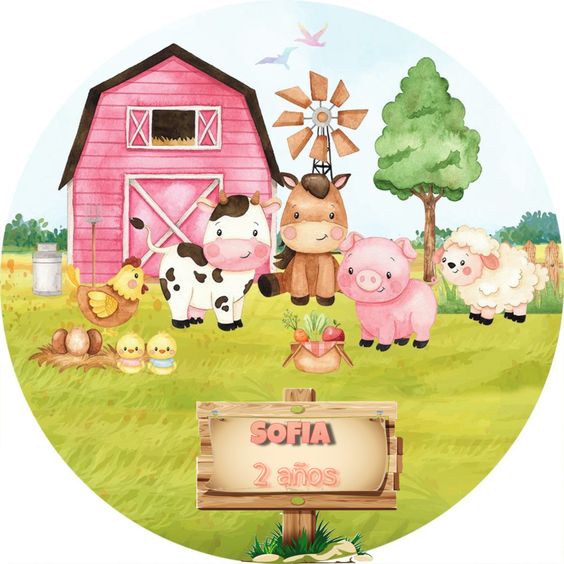 Cialda in ostia per torta tonda ANIMALI FATTORIA, personalizzata con nome, disco, dolce, torte, cialde, ostie, cake topper, decorazioni 53