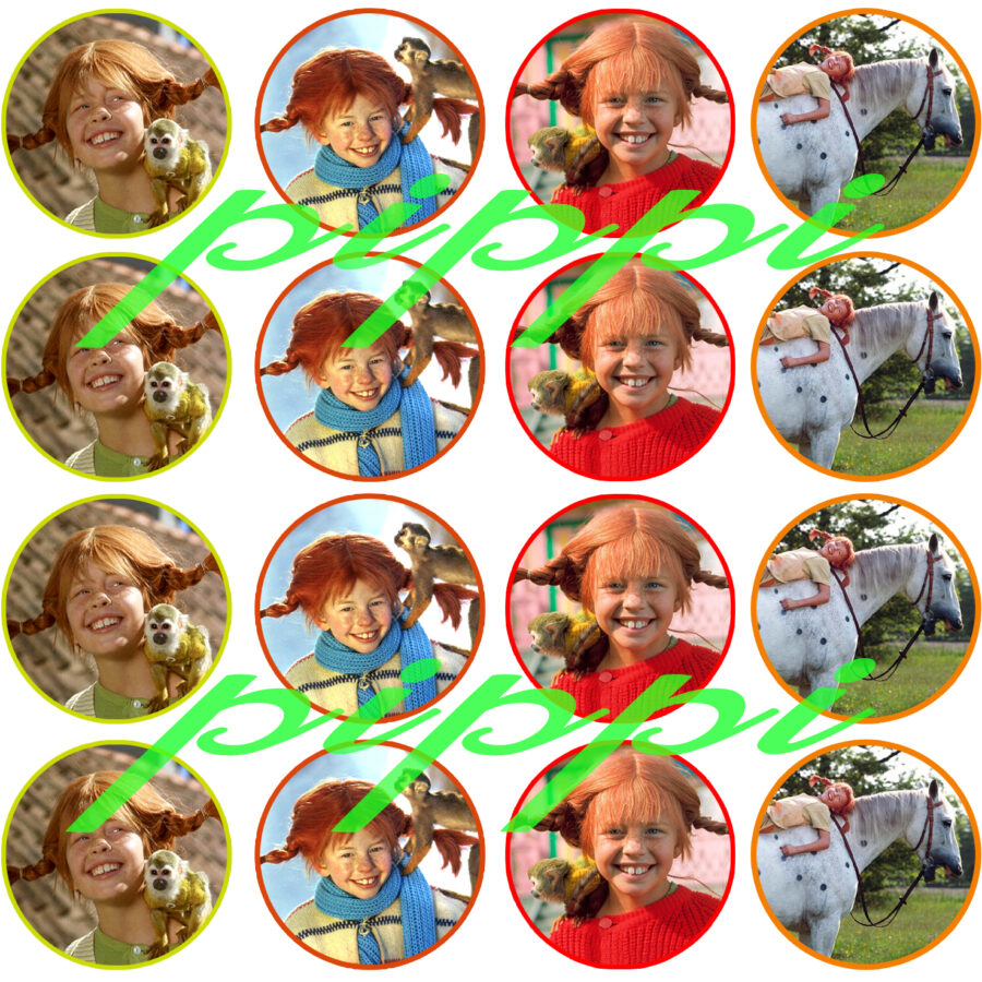 Mini cialde in ostia per cupcakes PIPPI CALZELUNGHE, dischetti, sagome per dolci, cup cake, biscotti