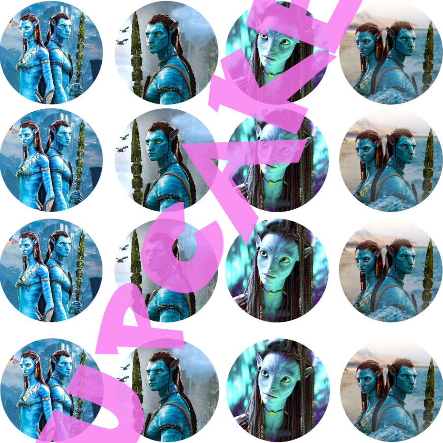 Mini cialde in ostia personalizzate per cupcakes AVATAR, dischetti, sagome per dolci, cup cake, biscotti, muffin, dolcetti , toppers, disco
