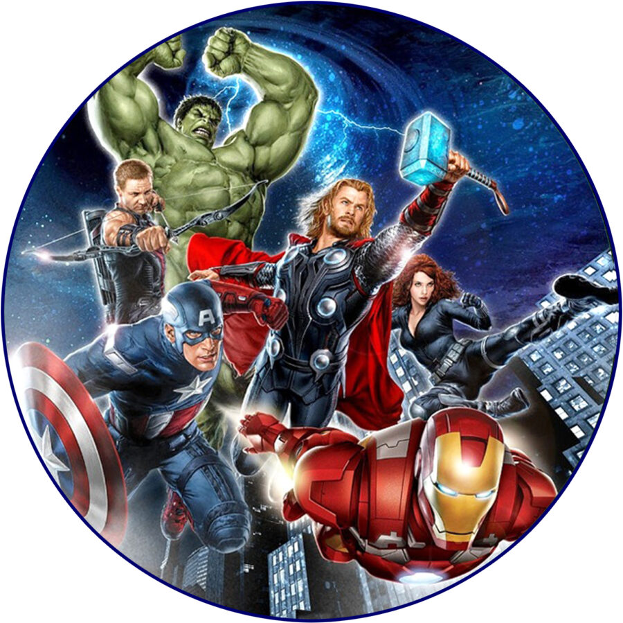 Cialda in ostia per torta THE AVENGERS MARVEL, personalizzata nome, disco, dolce, torte, cialde, ostie