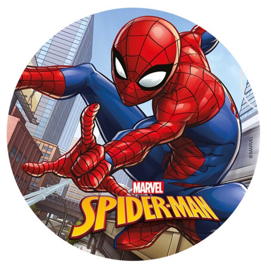 Cialda in ostia per torta tonda Spiderman personalizzabile uomo ragno