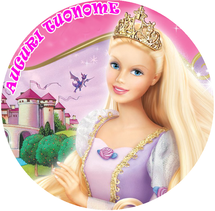 Cialda in ostia per torta tonda BARBIE RAPERONZOLO, personalizzata con nome, disco, dolce, torte, cialde, ostie, cake topper, decorazioni
