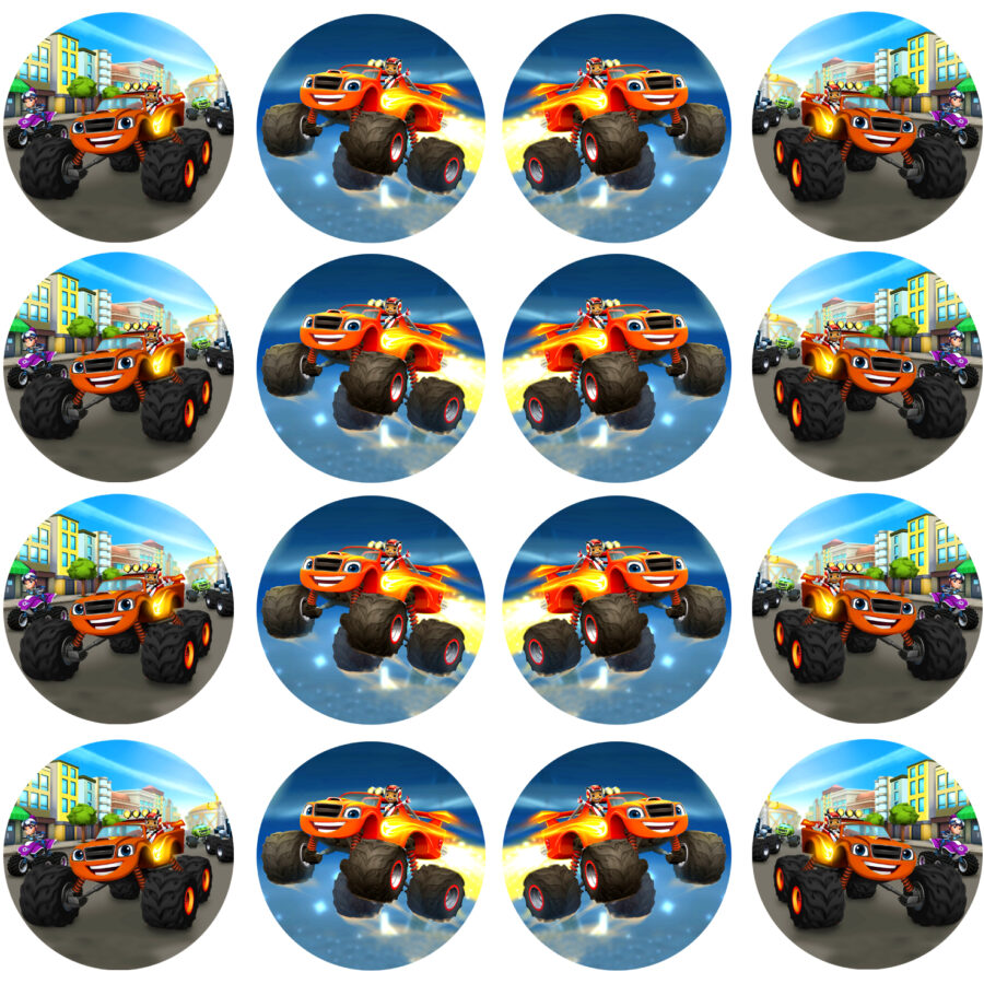 Mini cialde in ostia per cupcakes BLAZE AND THE MONSTER MACHINES, dischetti, sagome per dolci, cup cake, biscotti