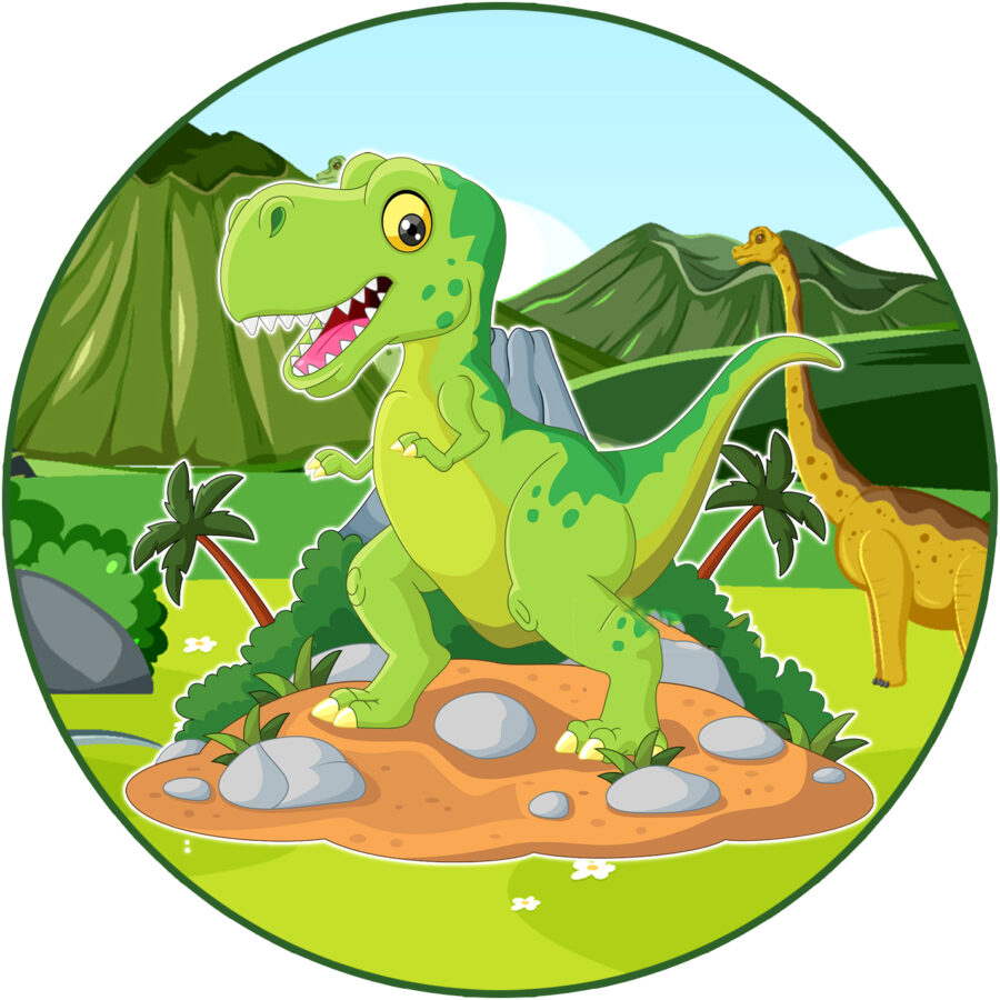 Cialda in ostia per torta DINOSAURI DINOSAURO T-REX CARTONE, personalizzata nome, disco, dolce, torte, cialde, ostie