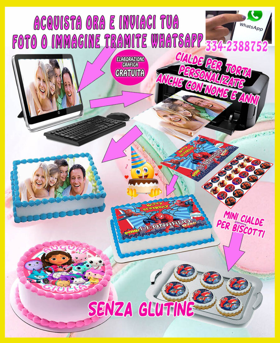 Personalizza la tua torta con la cialda in ostia senza glutine, con FOTO O IMMAGINI, ostie, cake topper, dolce, decorazioni, AM