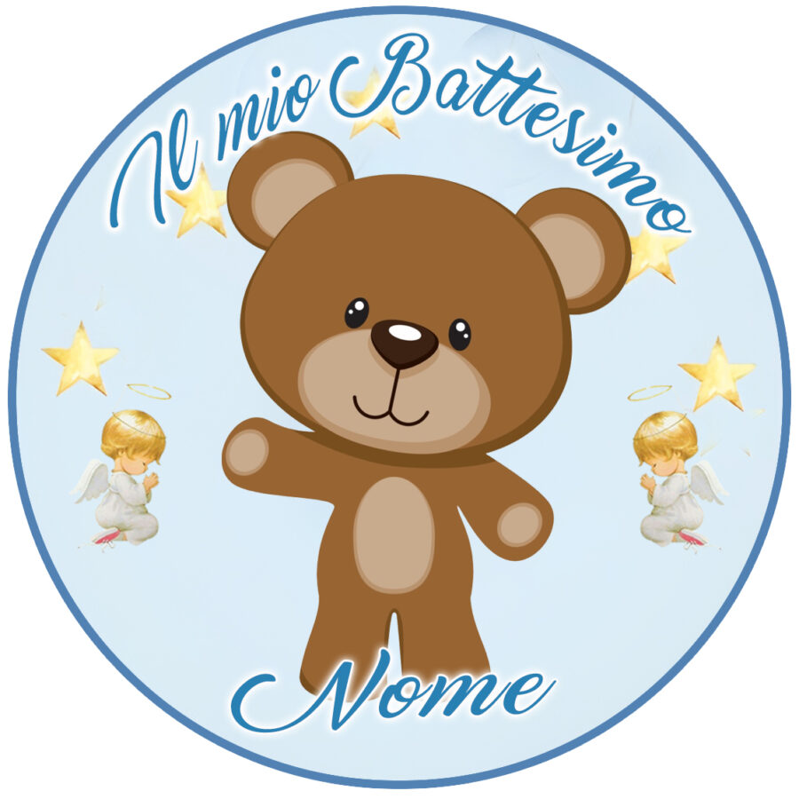Cialda in ostia per torta tonda commestibile senza glutine BATTESIMO BIMBO ORSETTO, BAMBINO, personalizzata con nome, dolce, torte, cialde, ostie, cake topper, decorazioni, CE - immagine 2