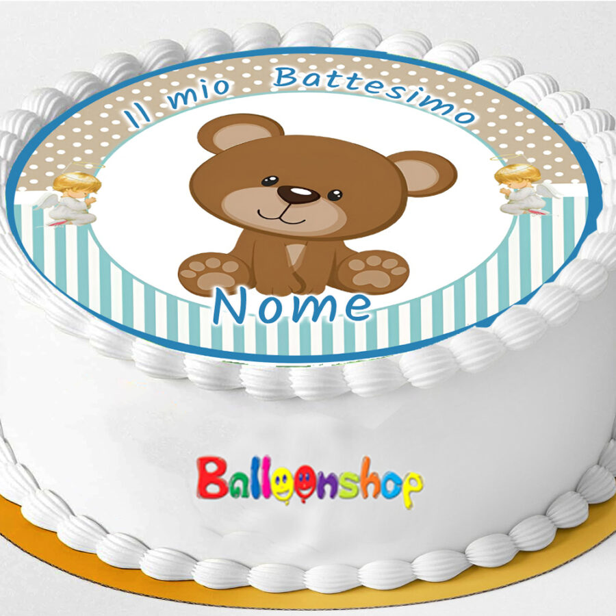 Cialda in ostia per torta tonda commestibile senza glutine BATTESIMO BIMBO ORSETTO, BAMBINO, personalizzata con nome, dolce, torte, cialde, ostie, cake topper, decorazioni, CN