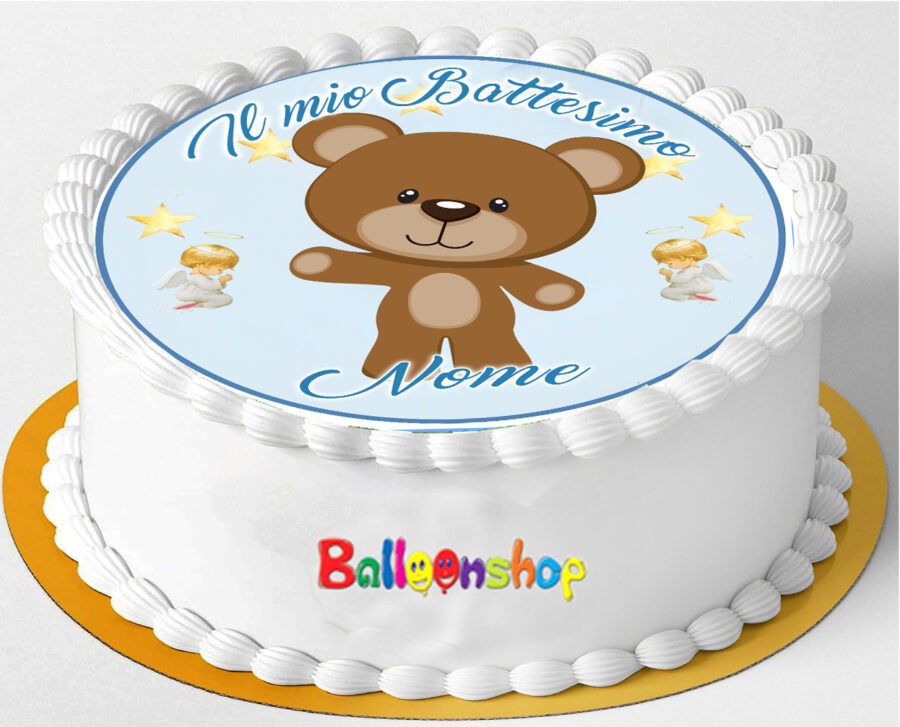 Cialda in ostia per torta tonda commestibile senza glutine BATTESIMO BIMBO ORSETTO, BAMBINO, personalizzata con nome, dolce, torte, cialde, ostie, cake topper, decorazioni, CE