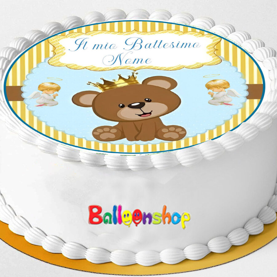 Cialda in ostia per torta tonda commestibile senza glutine BATTESIMO BIMBO ORSETTO, BAMBINO, personalizzata con nome, dolce, torte, cialde, ostie, cake topper, decorazioni, CV