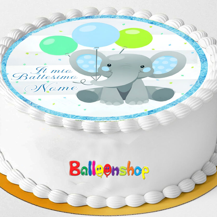 Cialda in ostia per torta tonda commestibile senza glutine BATTESIMO BIMBO ELEFANTINO, BAMBINO, personalizzata con nome, dolce, torte, cialde, ostie, cake topper, decorazioni, CG
