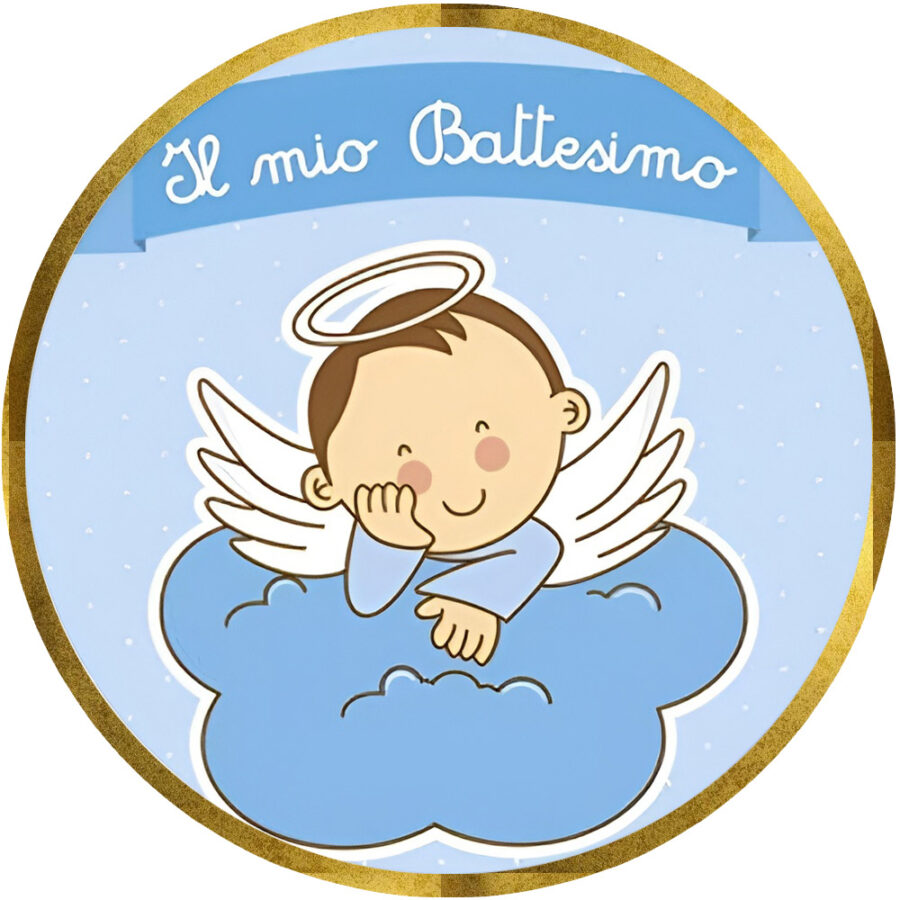 Cialda in ostia per torta tonda commestibile senza glutine BATTESIMO BIMBO ANGIOLETTO, BAMBINO, personalizzata con nome, dolce, torte, cialde, ostie, cake topper, decorazioni, CZ - immagine 2