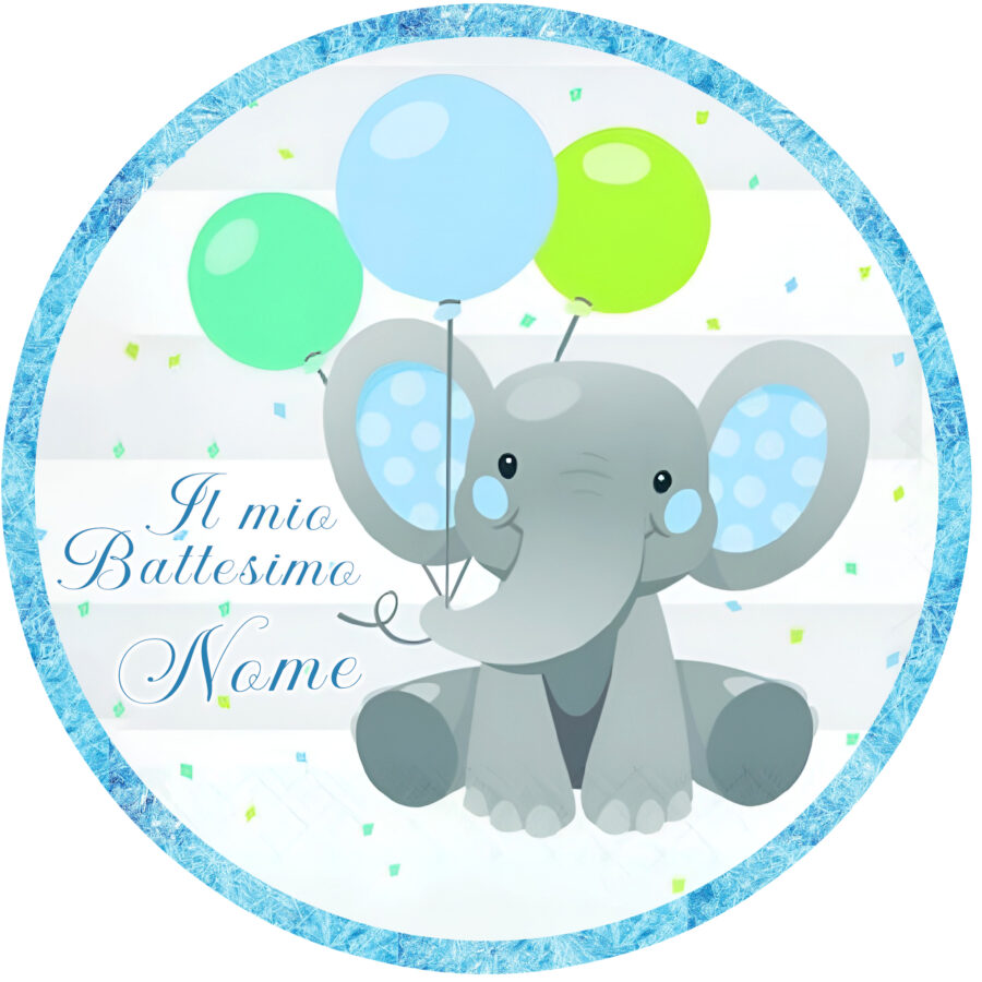 Cialda in ostia per torta tonda commestibile senza glutine BATTESIMO BIMBO ELEFANTINO, BAMBINO, personalizzata con nome, dolce, torte, cialde, ostie, cake topper, decorazioni, CG - immagine 2