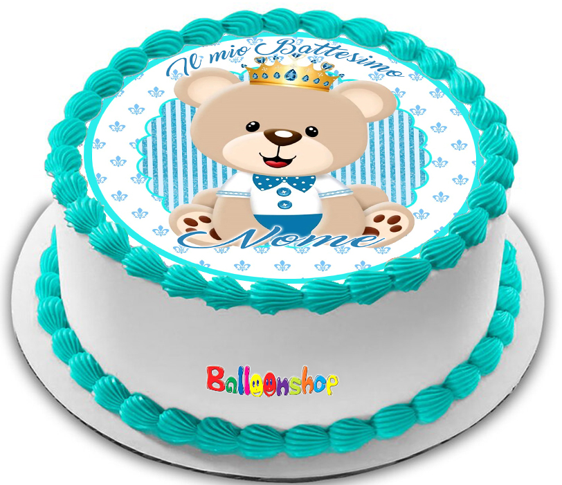 Cialda in ostia per torta tonda commestibile senza glutine BATTESIMO BIMBO ORSETTO, BAMBINO, personalizzata con nome, dolce, torte, cialde, ostie, cake topper, decorazioni, CI