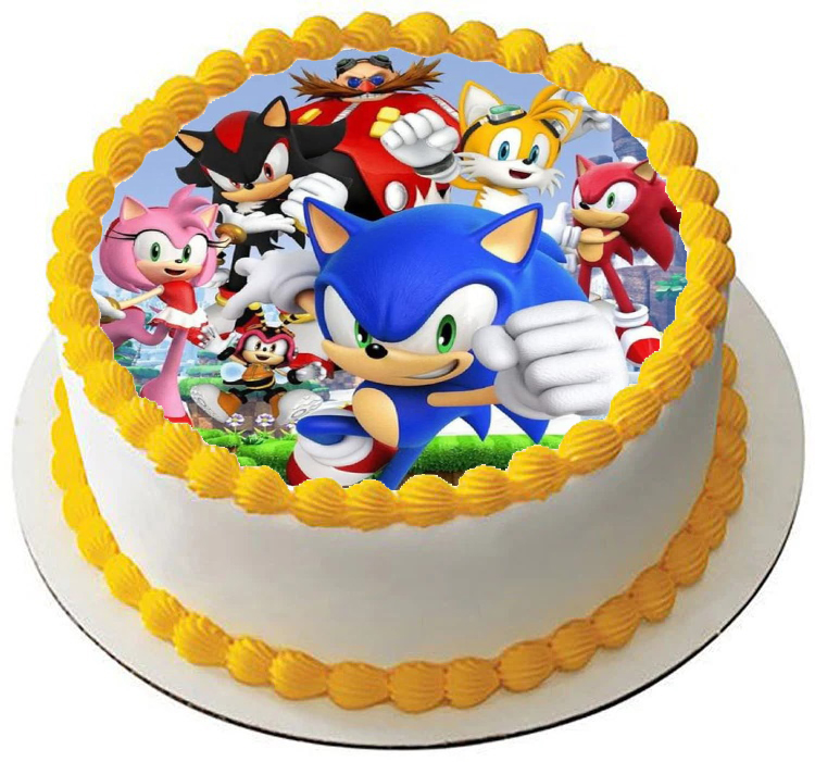 Cialda in ostia commestibile senza glutine per torta tonda SONIC, personalizzata con nome, disco, dolce, torte, cialde, foglio, ostie, cake topper, decorazioni, AM