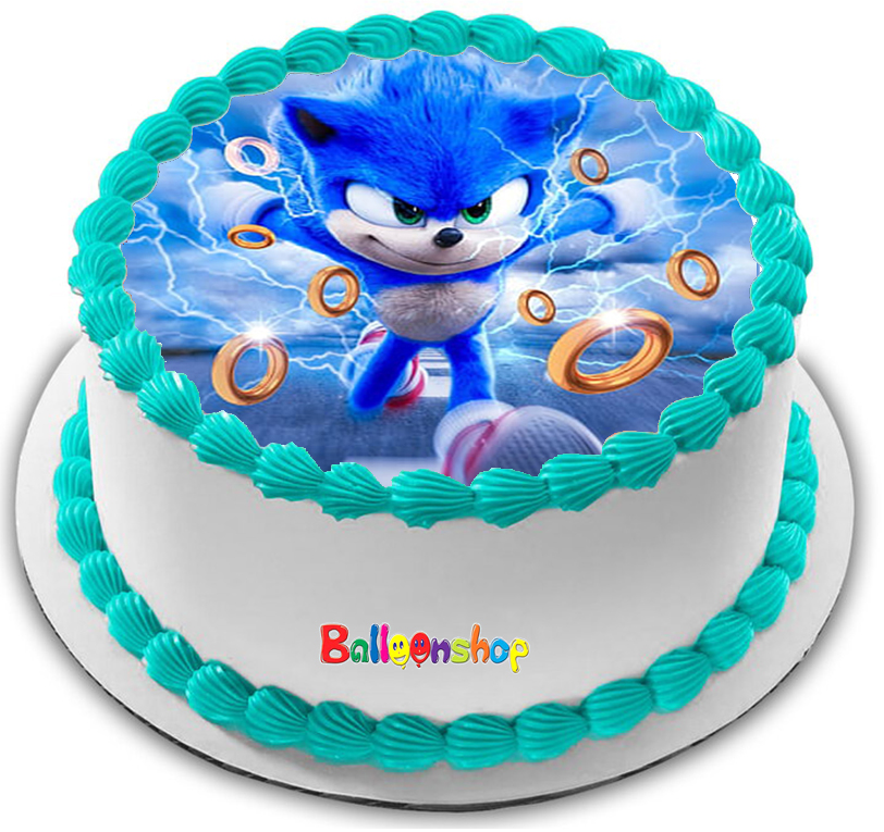 Cialda in ostia commestibile per torta tonda SONIC, personalizzata con nome, disco, dolce, torte, cialde, foglio, ostie, cake topper, decorazioni, AF