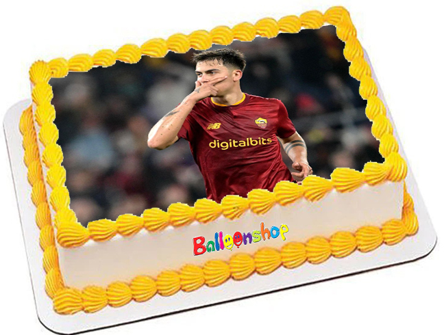 Cialda in ostia per torta rettangolare commestibile senza glutine, PAULO DYBALA CALCIATORE ROMA, personalizzata con nome, disco, dolce, torte, cialde, fogli, ostie, cake topper, decorazioni, AB