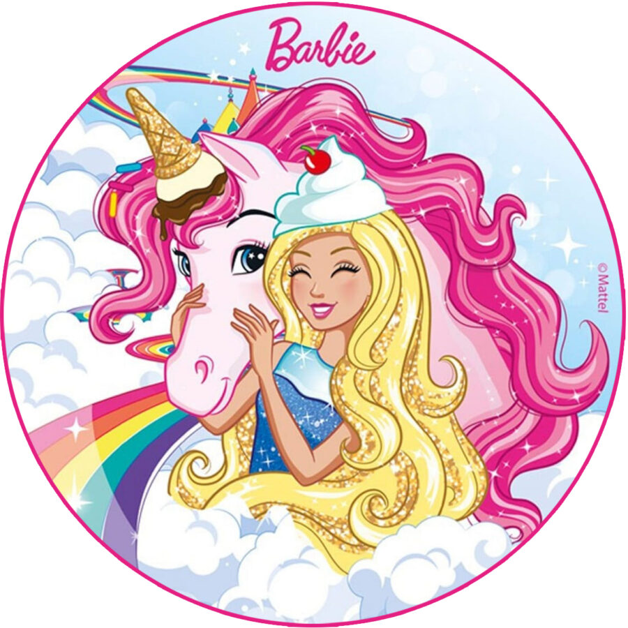 Cialda in ostia commestibile per torta tonda BARBIE, personalizzata con nome, disco, dolce, torte, cialde, ostie, cake topper, decorazioni, 001