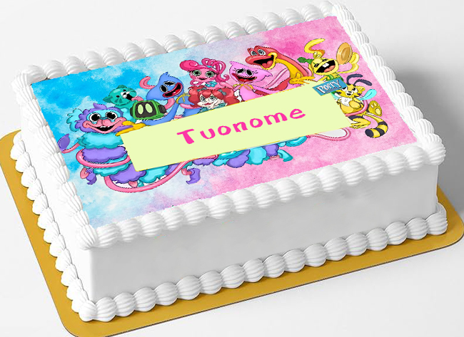 Cialda ostia per torta senza glutine rettangolare, HUGGY WUGGY, KISSY MISSY, POPPY PLAYTIME, personalizzata con nome, disco, dolce, torte, cialde, foglio, ostie, cake topper, decorazioni, AQ