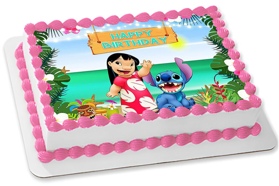 Cialda in ostia commestibile SENZA GLUTINE per torta rettangolare LILO E STITCH, personalizzata con nome, disco, dolce, torte, cialde, foglio, ostie, cake topper, decorazioni, AF