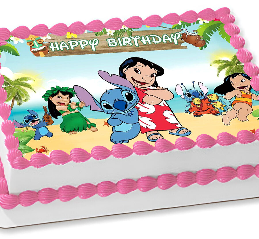 Cialda in ostia commestibile SENZA GLUTINE per torta rettangolare LILO E STITCH, personalizzata con nome, disco, dolce, torte, cialde, foglio, ostie, cake topper, decorazioni, AG