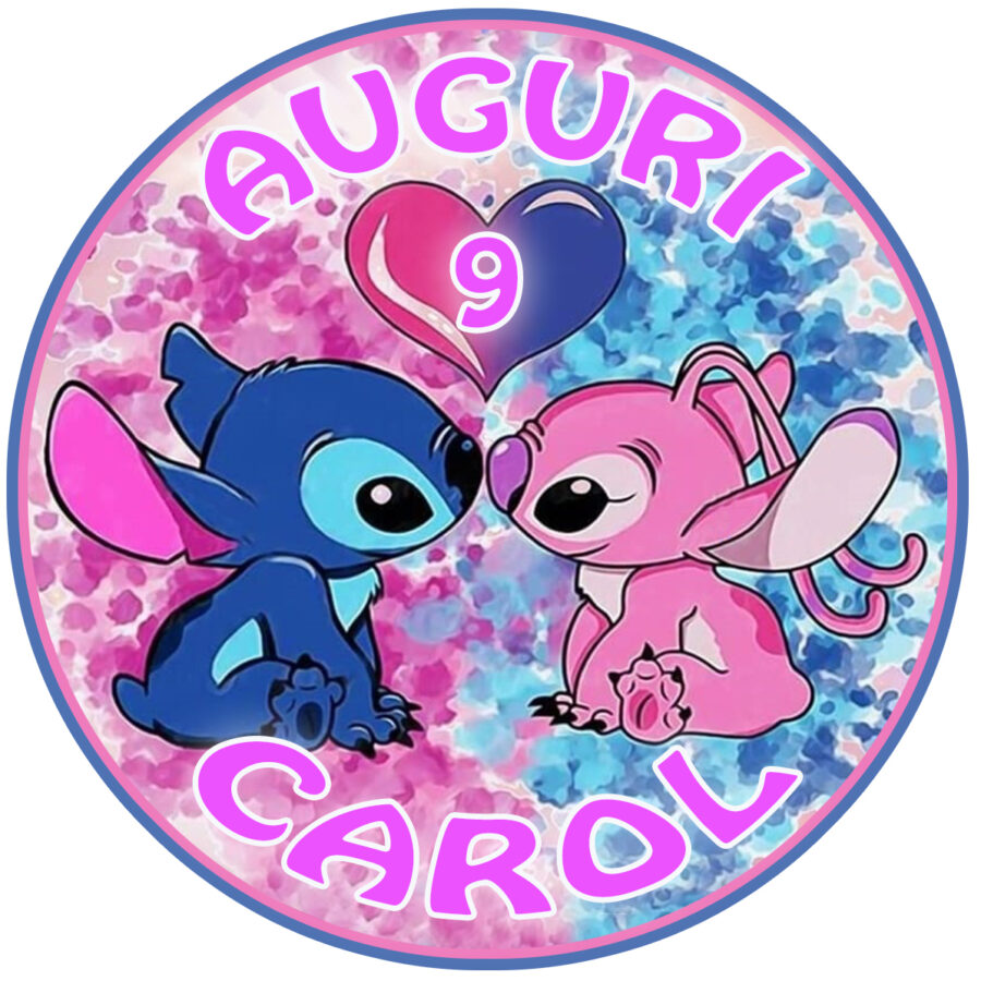 Cialda in ostia per torta tonda, LILO E STITCH, ANGEL LOVE, personalizzata con nome, commestibile, disco, dolce, torte, cialde, ostie, cake topper, decorazioni, AS - immagine 2