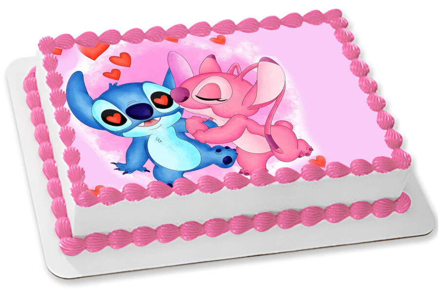 Cialda in ostia per torta rettangolare LILO E STITCH, ANGEL LOVE, personalizzata con nome, commestibile, disco, dolce, torte, cialde, ostie, cake topper, decorazioni, AN
