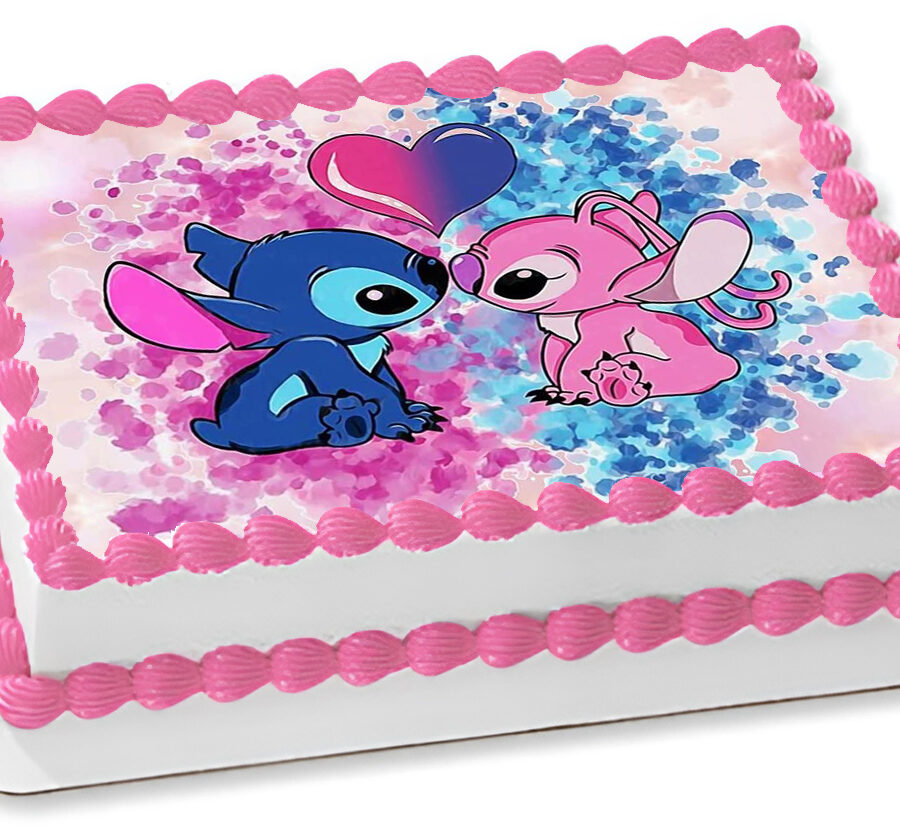 Cialda in ostia per torta rettangolare LILO E STITCH, ANGEL LOVE, personalizzata con nome, commestibile, disco, dolce, torte, cialde, ostie, cake topper, decorazioni, AO
