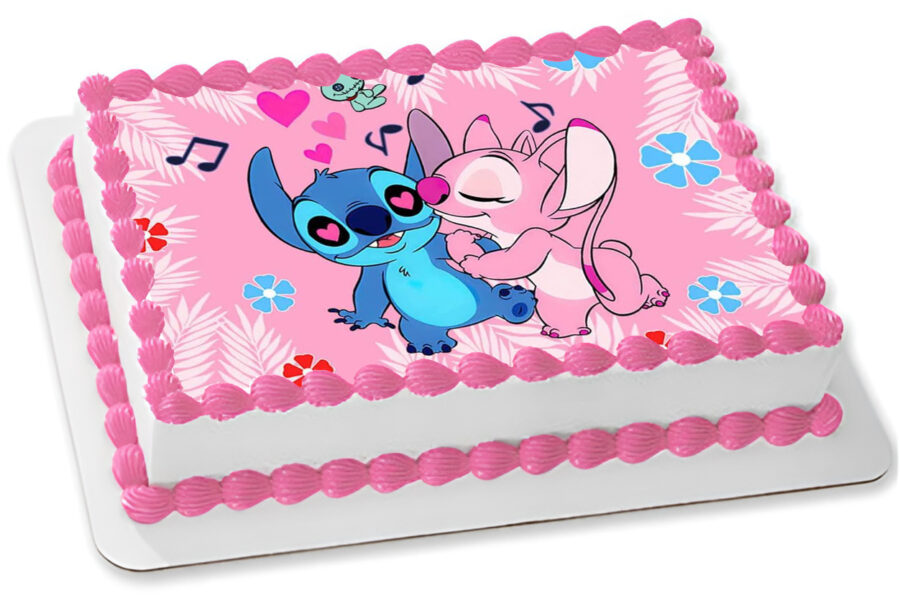 Cialda in ostia per torta rettangolare LILO E STITCH, ANGEL LOVE, personalizzata con nome, commestibile, disco, dolce, torte, cialde, ostie, cake topper, decorazioni, AP