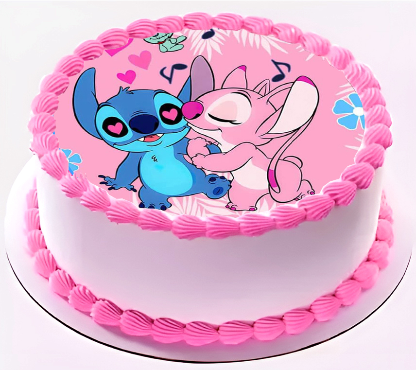 Cialda in ostia per torta tonda LILO E STITCH, ANGEL LOVE, personalizzata con nome, commestibile, disco, dolce, torte, cialde, ostie, cake topper, decorazioni, AM