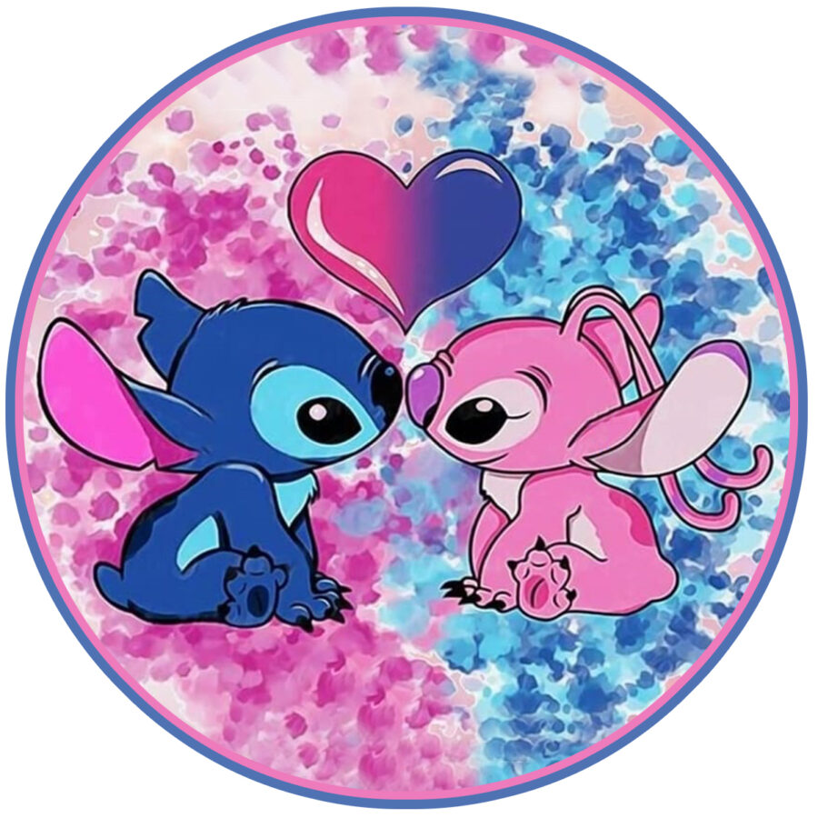 Cialda in ostia per torta tonda LILO E STITCH, ANGEL LOVE, personalizzata con nome, commestibile, disco, dolce, torte, cialde, ostie, cake topper, decorazioni, 001