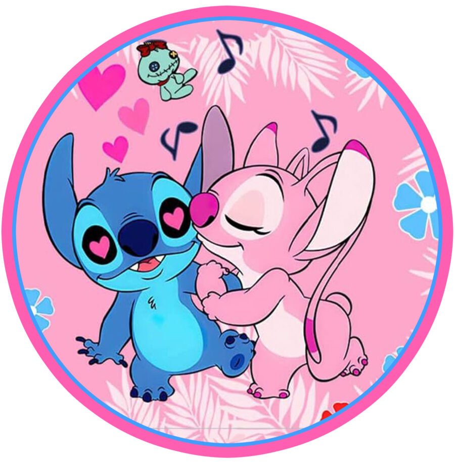 Cialda in ostia per torta tonda LILO E STITCH, ANGEL LOVE, personalizzata con nome, commestibile, disco, dolce, torte, cialde, ostie, cake topper, decorazioni, 006
