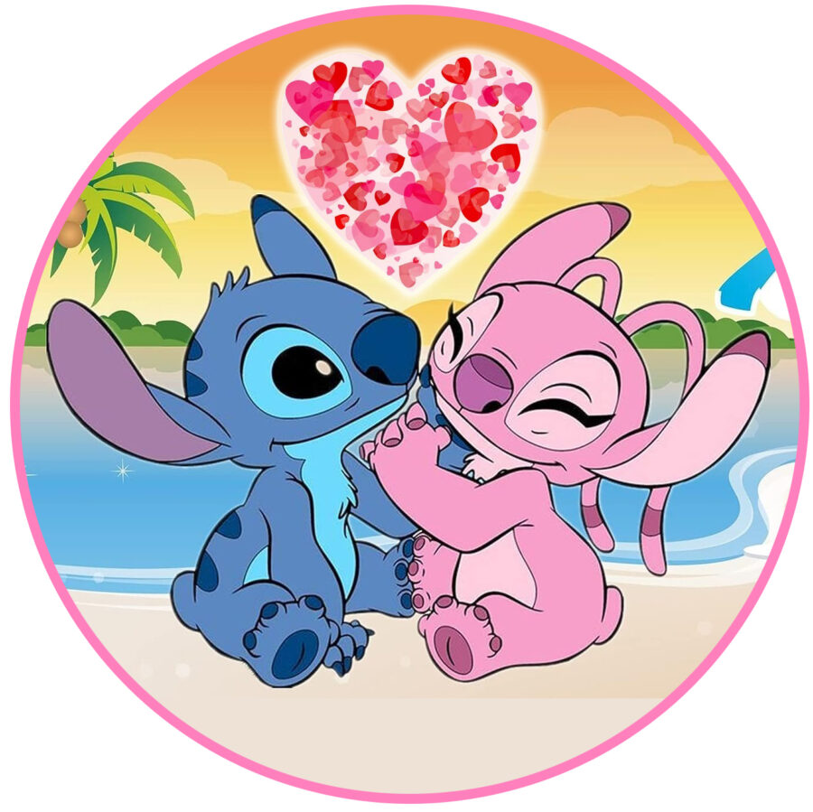 Cialda in ostia per torta tonda LILO E STITCH, ANGEL LOVE, personalizzata con nome, commestibile, disco, dolce, torte, cialde, ostie, cake topper, decorazioni, 008