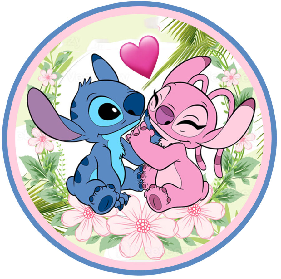 Cialda in ostia per torta tonda LILO E STITCH, ANGEL LOVE, personalizzata con nome, commestibile, disco, dolce, torte, cialde, ostie, cake topper, decorazioni, 0011