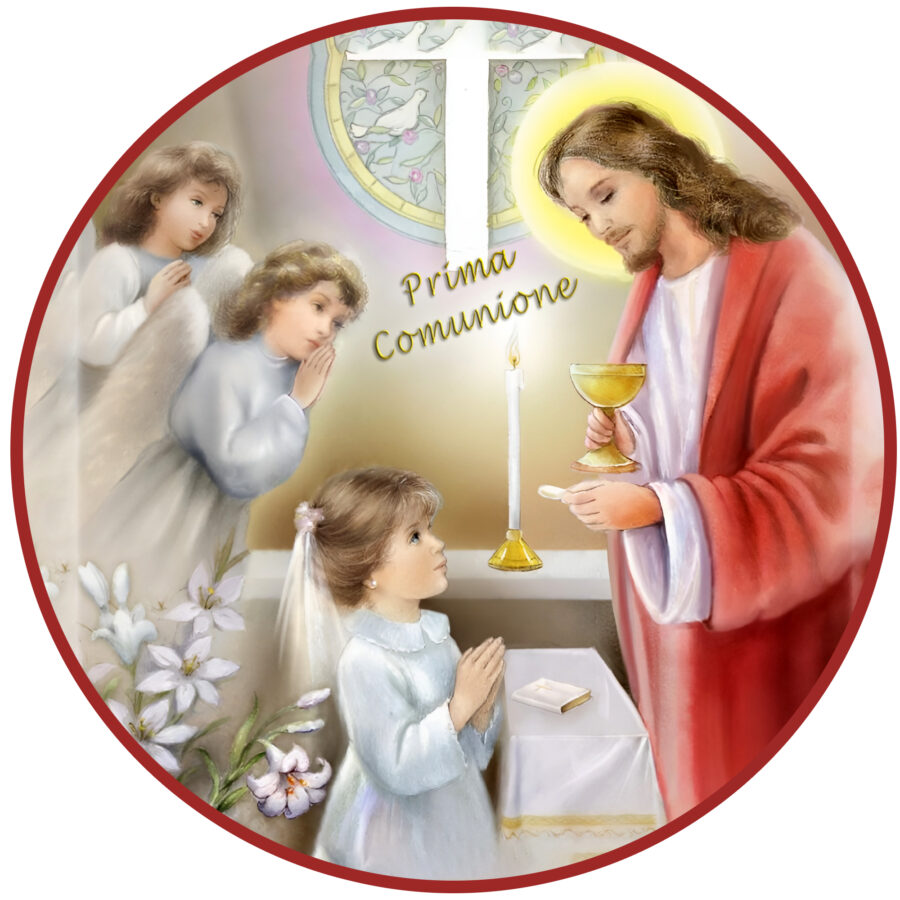 Cialda in ostia per torta tonda commestibile senza glutine PRIMA COMUNIONE, personalizzata con nome, disco, dolce, torte, cialde, ostie, cake topper, decorazioni, DL - immagine 2